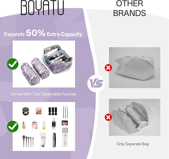 BOYATU Travel Makeup Bag for Women: Y2K Aesthetic Personalized Glossy 3 Pcs Set Cosmetic Organizer Bag - Trendy Statement Toiletry Pouch for Forward Women - Stand Out at Festivals & Trips(D-3-Purple) - Image 3