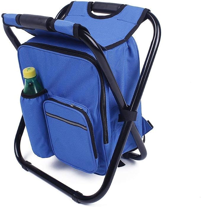 Folding 3 in 1 Camping Chair Stool Backpack with Cooler Insulated Picnic Bag, Hiking Camouflage Seat Table Bag Camping Gear for Outdoor Indoor Fishing Travel Beach BBQ (Blue) by UNISTRENGH