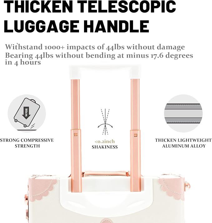 COTRUNKAGE Vintage Suitcases Set on Wheels, 20 Inch White Carry-on Luggage 2 Piece Set with 13" Hard Shell Train Case Womens, Cream White - Image 3