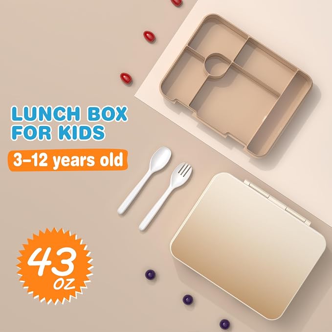ACESAK Girls Backpack - Bento Box with Insulated Lunch Bag Pencil Case & Utensils Set for Kids, 6 Leakproof Compartments Removable Tray Lunches or Snack Container for School (Khaki Beige) - Image 3