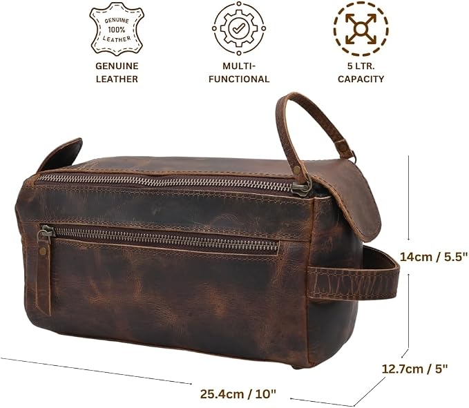 Toiletry Bag for Men Travel Essentials Shaving Dopp Kit Buffalo Leather, Handmade Vintage Distressed Waterproof Grooming Organizer Cosmetic Case Unisex Use, Brown - Image 5