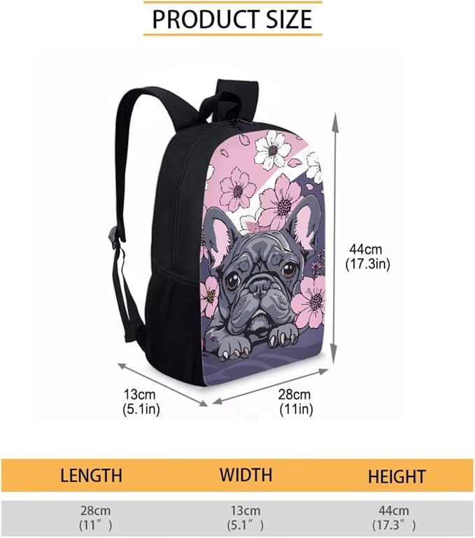 French Bulldog Backpack and Lunch Box for Girls 6-7/7-8 Floral Kids Bookbag with Lunch Bag Set 4PCS Elementary School Back Pack Lunchbox Pencil Case Water Bottle Holder Preschool Book Bags - Image 4