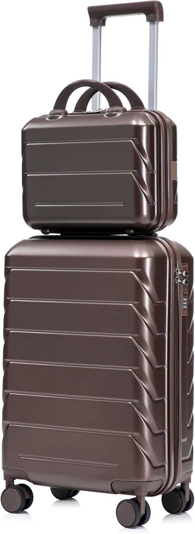 2-Piece ABS Hard Shell Lightweight Carry-On Luggage Set (14" & 20"), 360-Degree Spinner Wheels, Adjustable Telescopic Handle and Combination Lock for Travel, Brown by LUCCALILY