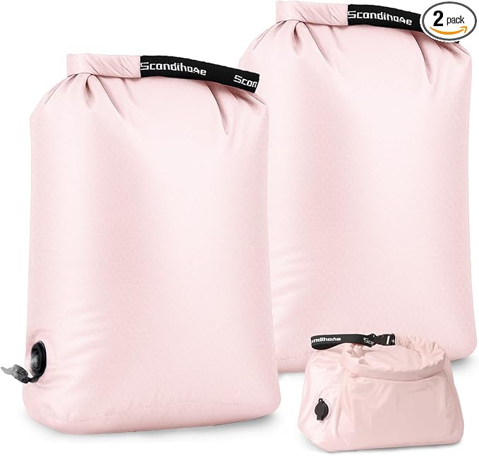 Travel Laundry Bag, Pump-Free Vacuum Compression Dirty Clothes Bag, Reusable Waterproof & Washable Laundry Bag, Wet and Dry Bag, Ideal for Suitcases, Road Trip Essentials (2 Pcs, L+L) Pink by EPEDAL24