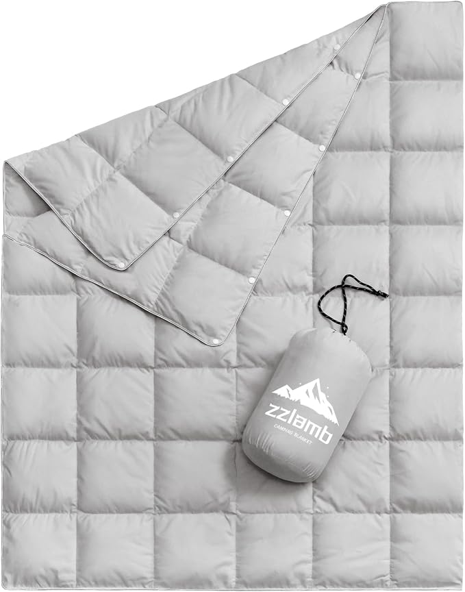 zzlamb Puffy Down Camping Blanket Water-Repellent, Down Throw Travel Blanket Portable for Outdoor, Light Warm Quilt for Couch Plane Car Theater Stadium Picnic RV Backpacking Hammock by zzlamb