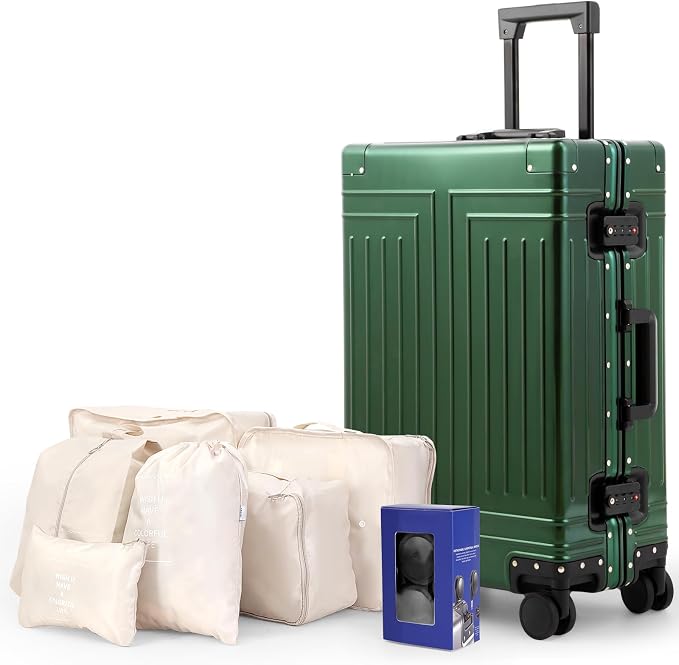 All Aluminum Carry On Luggage，Cut from Whole Aluminum Sheet，22x14x9 Airline Approved ，（3rd Generation，Premium Metal zipperless suitcase ） (green, 26inch) by KANGSHILU