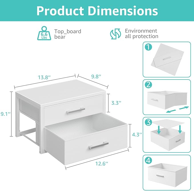 BOLUO Small Closet Organizer Drawers,Underwear and Bra Organizer with Divider for Socks,Fabric College Dorm Storage White - Image 3