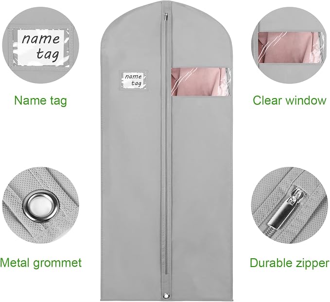 KEEGH Garment Bags for Hanging Clothes 60" (Set of 6) Dress Bags for Gowns Long Dress Bags for Closet Storage with Zipper and Eye-Hole for Folding for Suit Coats Dresses, Grey - Image 4
