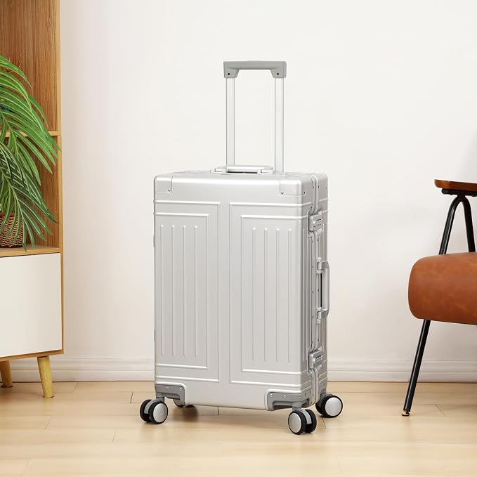 All Aluminum Magnesium 20/26 Luggage Set，Cut from Whole Aluminum Sheet，22x14x9 Airline Approved ，（3rd Generation，Premium Magnesium Metal zipperless suitcase ） (silvery, 20in+26in) - Image 6