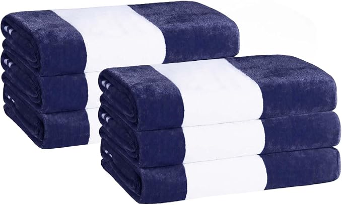 Superior Cotton Striped Beach Towels, Colorful Towels for Adult, Kid, Pool, Swimming, Sand, Travel, Large Oversized, Absorbent, Fast Drying, Bath Basics, Cabana Collection, Set of 6, Blue - Image 4