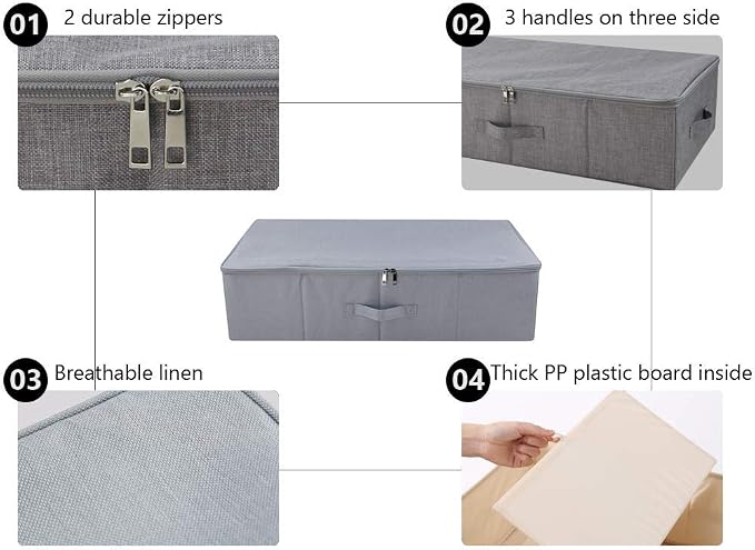 iwill CREATE PRO Folding Washable Rigid Underbed Storage Boxes with Zip Lid for Garment, Clothing, Blankets for Bedroom, College Dormroom, Wardrobe, Shelf Baskets, Pack of 3, Black Gray - Image 4