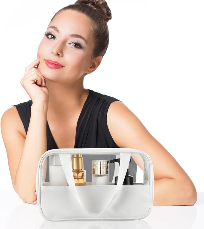 Buryeah 20 Pcs Translucent Makeup Bag Toiletry Organizer for Women Men Waterproof Portable Cosmetic Bag with Hanging Handles Travel Storage Carry Pouch Gifts for Bridesmaid (White) - Image 3