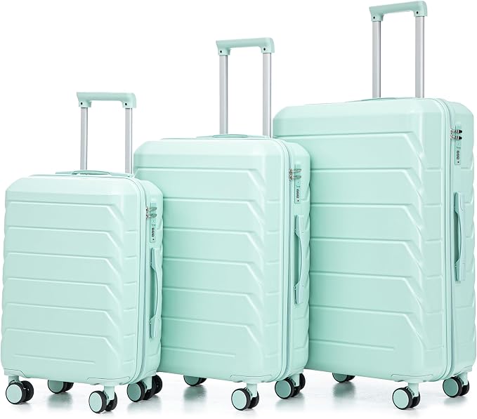 3-Piece ABS Spinner Luggage Set (20" 24" 28") with Combination Lock, Matching Hardshell Suitcases, Mint Green by LUCCALILY