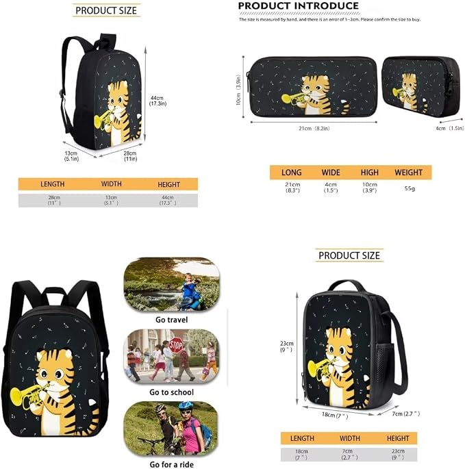 Mumeson Cartoon Cat Design Backpack Large Capacity Book Bags Daypack Casual Lightweight Satchel with Insulated Thermal Lunch Handbag Crossbody Bag and Pencase 3 Pieces - Image 5