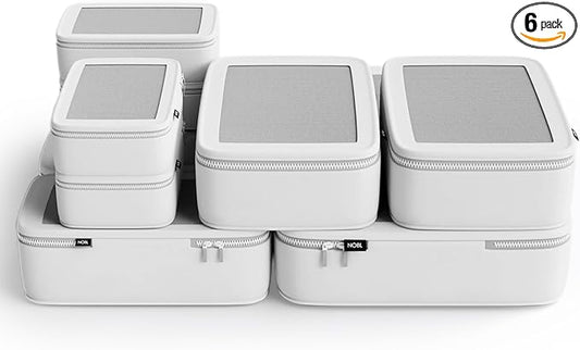 NOBL Travel Compressible Packing Cubes Set, 6 Pieces Travel Packing Organizers, Compression Luggage Cubes for Suitcases & Carry On, Space Saving (XXS, XS, S, M, L, XL) - Ivory by NOBL