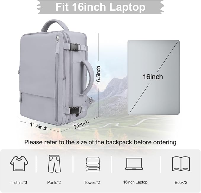 Hanples Travel Backpack for Women, 17 Inch Waterproof Laptop Backpack | 35L Carry on Backpack, TSA Flight Approved Anti Theft Travel Bag, Casual Daypack with 2 Toiletry Bags for Trips, Gray - Image 3