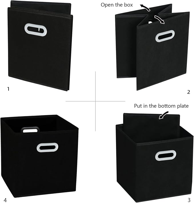 Fabric Cloth Storage Bins,Cube Organizer with Dual Handles Foldable Baskets for Home Bedroom,Set of 3, Black - Image 5