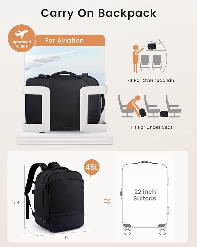 LOVEVOOK Travel Backpack for Women & Men, Carry On Backpack with Cup Holder, Personal Item Travel Bag Flight Approved with Padded Laptop Compartment, Weekender Daypack With 2 Cubes, 17.3 Inch Black - Image 2