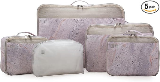 Traveler's Choice Cloverland Packing Cubes 5 Piece Set, Marble Pink by TravelersChoice