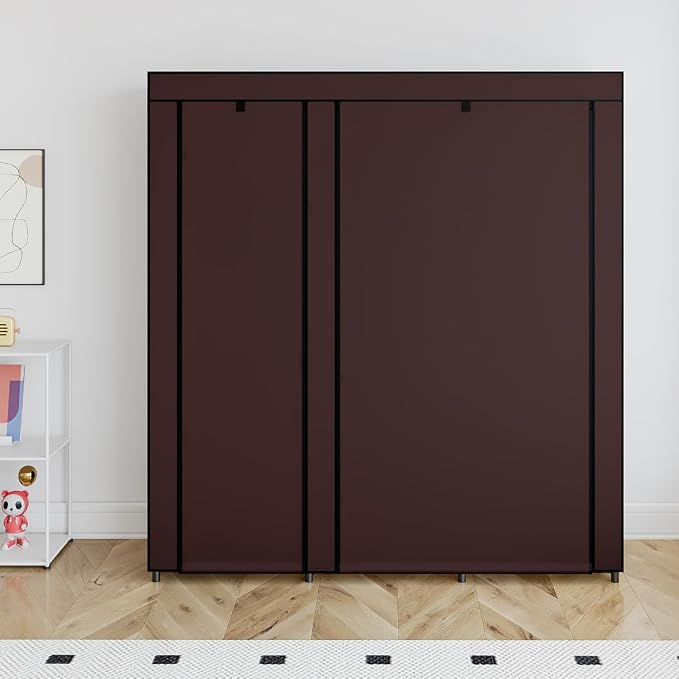 SORCEDAS Portable Closet Wardrobe Storage Organizer Metal Hanging Rack Non-Woven Fabric 50 Inch (Coffee) - Image 4