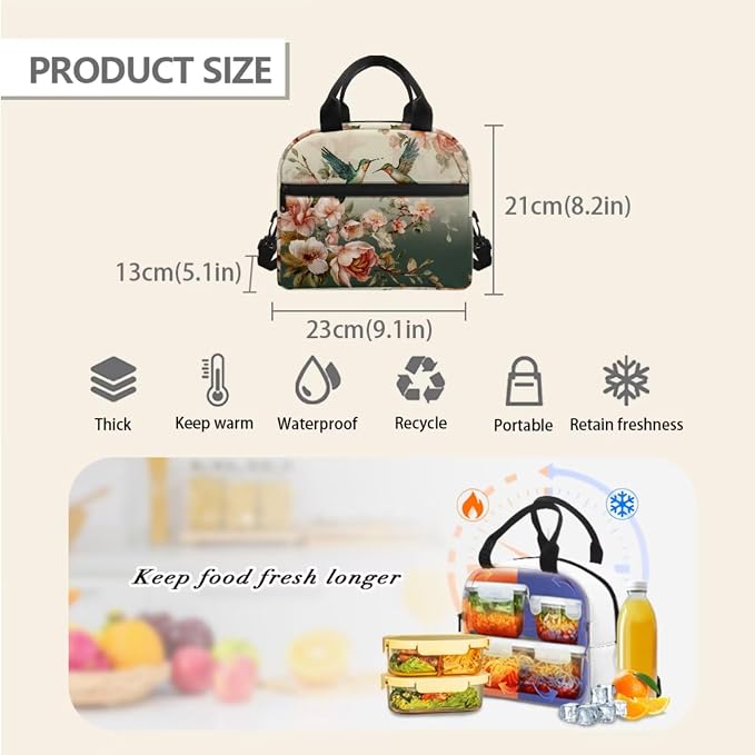 Humingbird Kids Backpack Girls Elementary School Floral School Bags for Teens 3 Pcs Set Travel Bookbag with Lunch Bag and Pencil Case for School - Image 5