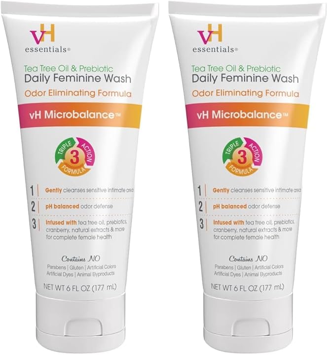 vH essentials, Ph Balanced Daily Feminine Wash, Tea Tree Oil & Prebiotic, 6, Fl Oz, (Pack Of 2) 54306 Clear