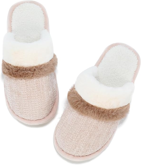 MAXTOP Womens Cozy Memory Foam Slippers Soft Warm Slip On Faux Fur House Slippers,Anti-Skid Rubber Sole,Creative Gifts for Women Mom Girlfriend