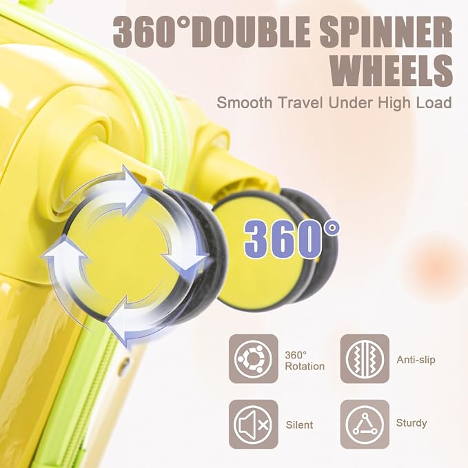 Gradient Color Suitcase 2-Piece Set, 20" Rotating Wheel Suitcase with 14" Cosmetic Case, Lightweight Durable Hardshell Luggage with 360° Spinner Wheels for Travel, Women & Girls (Green+Yellow) - Image 5