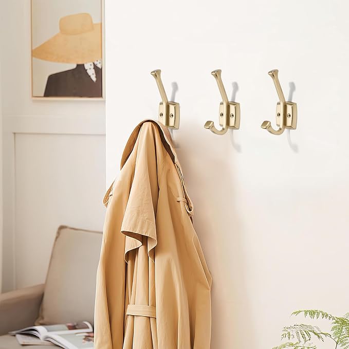 khtumeware 3 Pack 4.7 inch Champagne Bronze Coat Hooks Wall-Mounted Hooks | Applicable to hanging,Towel,robe,bathroom,bag,clothes,entryway Zinc Alloy bathroom hooks - Image 3