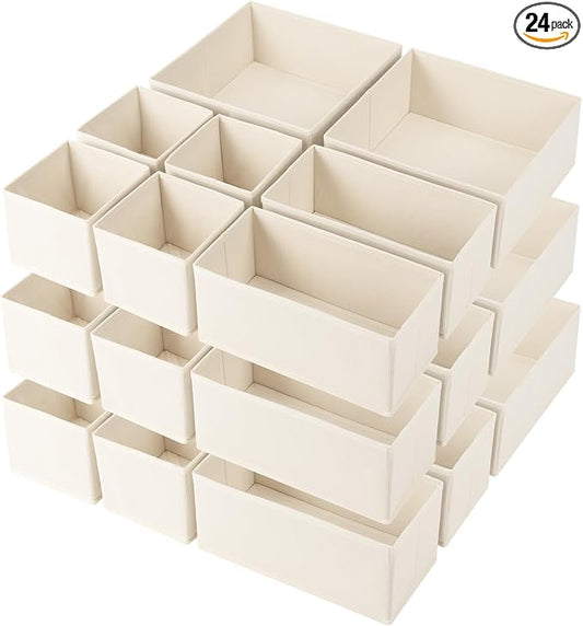 Criusia Drawer Organizer Clothes, 24 Pack Underwear Drawer Organizers, Foldable Closet Organizers and Storage Dresser Drawer Dividers Clothing Organizer for Clothes, Socks, Scarves, Bra, Ties (Beige) by Criusia