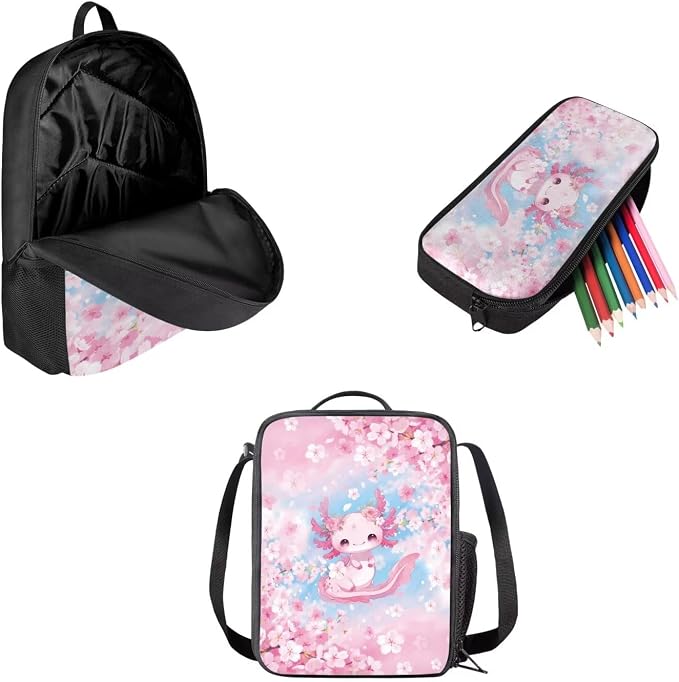 AFPANQZ Kids Backpack 3 Pieces Set Large Capacity School Bags with Heat Insulated Lunch Bags Small Pencil Bags 3 Pack - Image 2