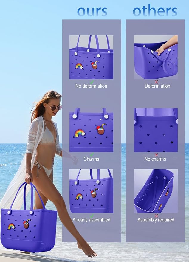 Baonat Beach Bag Rubber Tote Bag - Waterproof Travel Bag for Women Washable Tote Bag Handbag for Sports Beach Market Pool - Image 4