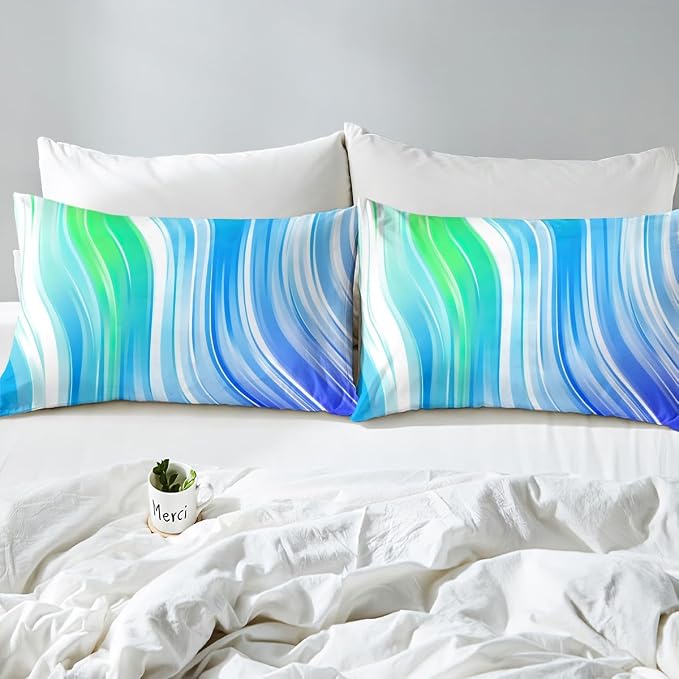 Rainbow Bedding Set Twin Size, Tie Dye Comforter Set For Kids Girls Women Adult Bedroom, Teal Blue Pastel Quilted Duvet Watercolor Geometric Stripes Down Comforter 2 Pieces With 1 Pillow Case - Image 7