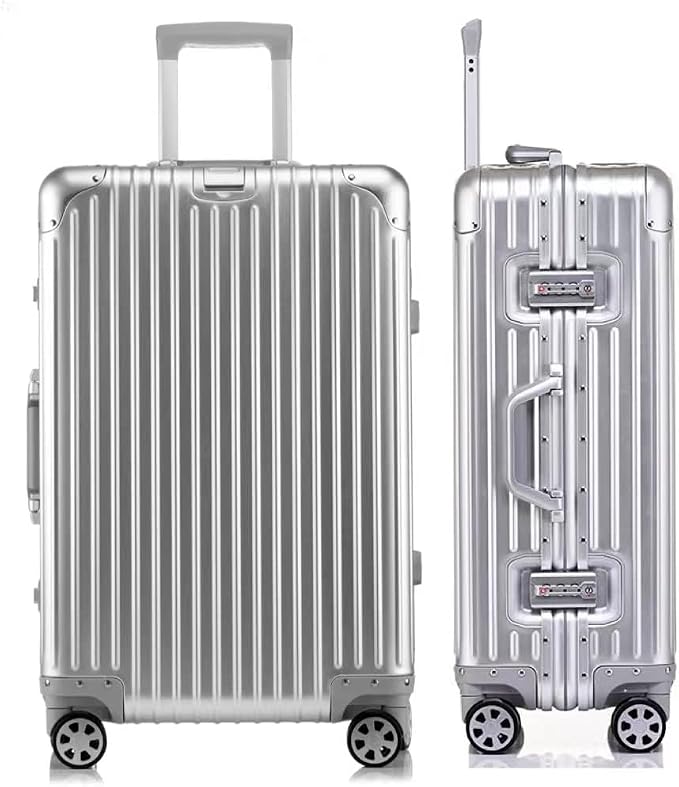 HotWay 28 Inch All Aluminum Checked in Luggage with Wheels, Hard Shell Zipperless Suitcase with TSA Locks, Large Travel Luggage, Silver by HotWay