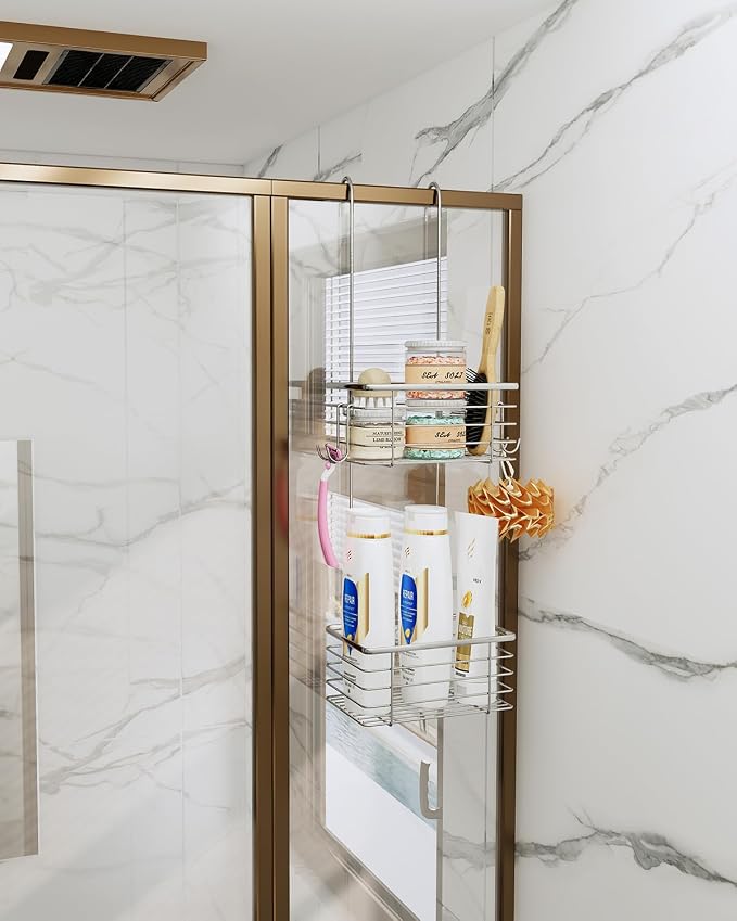 2-Tier shower caddy hanging,shower rack,small hanging bathroom organizer,bathroom door organizer,shower caddy over shower head - Image 3