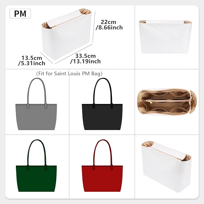 Tote Bag Organizer Insert, Purse Inner Suit for HandBag, Makeup Liner HandBag Shaper (White, PM) - Image 2