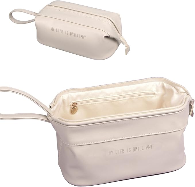 CORIOS Toiletry Bag For Women Portable Make Up Bag Waterproof Wash Bag PU Leather Cosmetic Bag Bathroom Shower Bag Multifunctional Travel Organizer For Shampoo, Cosmetics, Toiletries White C by CORIOS