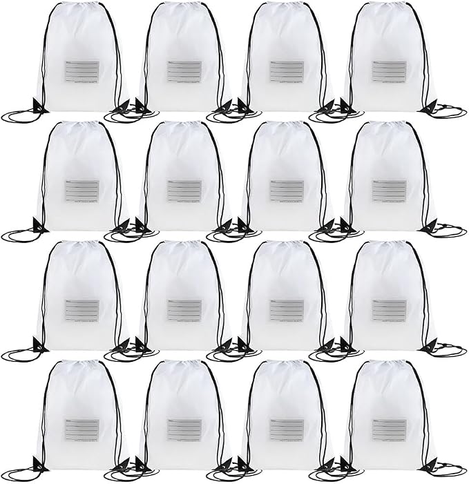 CODOBON 16 Pack Drawstring Bags, Bulk Draw String Backpack, Gym Sports Cinch Bag Sackpack for Women Men, White by CODOBON