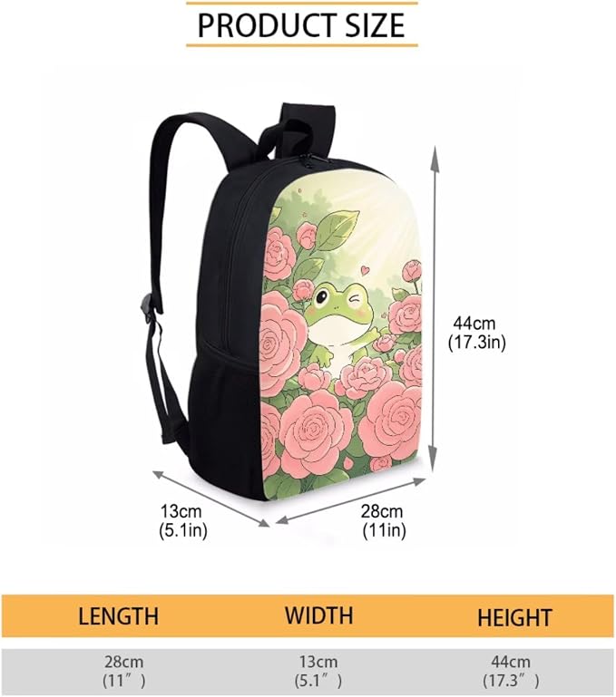Forchrinse Frog Rose Backpack for Girls 6-8 8-10 Cute Kids Backpack with Lunch Box Pencil Case 3 in 1 Bookbag for Kindergarten Elementary Primary Schoolbag - Image 3