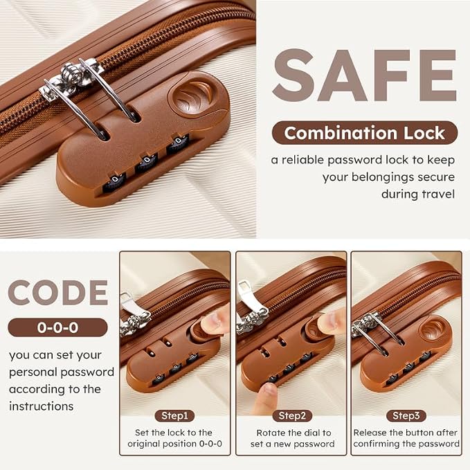 Suitour Luggage Sets 5 Piece, 20, 24, 28 inch Hardside Carry-on and Checked Suitcase Set with Expandable Travel Duffle Bag Sets（Beige Tan） - Image 7