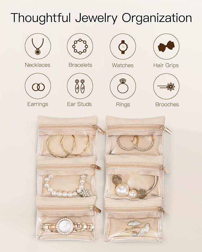 VLANDO Gifts for Teachers,Jewelry Box with 6 Velvet Jewelry Bags Travel Jewelry Storage for Women Girl Jewelry Organizer Necklace Rings Earrings Bags Gifts for Women(Pink) - Image 5