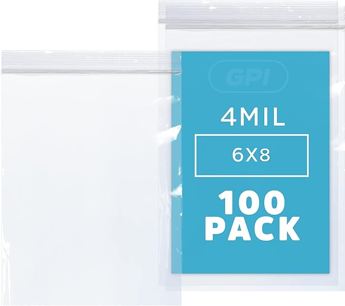 6" x 8" Heavy-Duty Zip Bags - 200 Count - Clear Plastic Reclosable Zipper Baggies, 4 Mil Thick Freezer Storage Poly Bags with Resealable Zip Top Lock for Packaging Food, Tools & Sharp Objects. by GPI