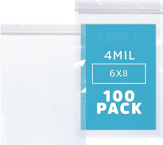 6" x 8" Heavy-Duty Zip Bags - 200 Count - Clear Plastic Reclosable Zipper Baggies, 4 Mil Thick Freezer Storage Poly Bags with Resealable Zip Top Lock for Packaging Food, Tools & Sharp Objects. by GPI