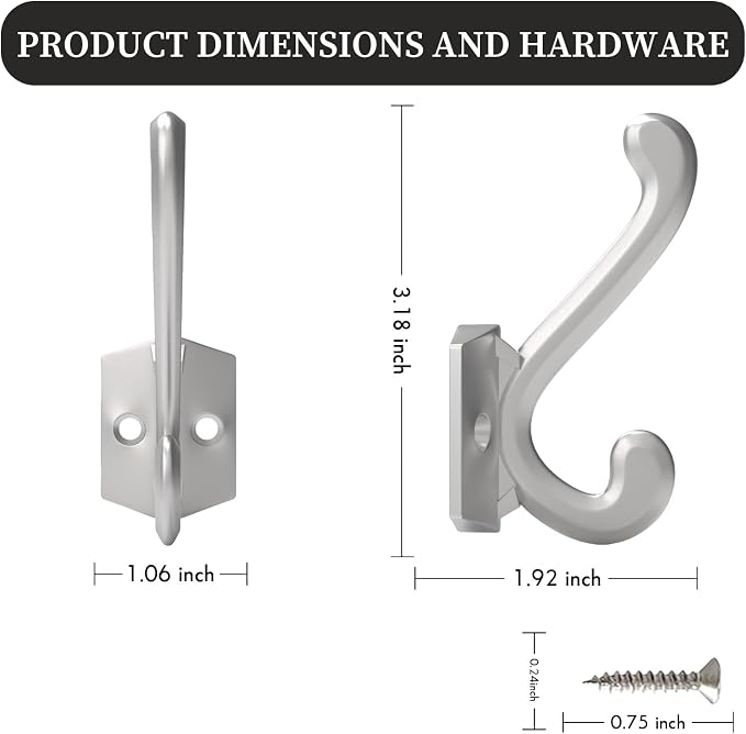 CBWLWJ 16 Pack Heavy Duty Metal Wall Hooks for Hanging, Wall Mounted Coat Hooks for Living Room, Bathroom, Kitchen – Hang Coat, Bag, Scarf, Towel, Hat, Key, Cup (Silver) - Image 5