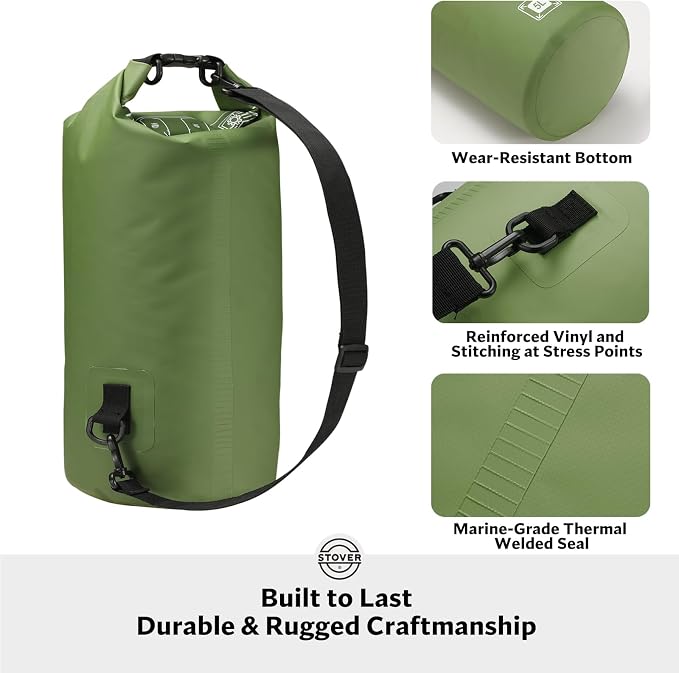 STOVER 5/10/25/30/40L Waterproof Dry Bag, Small Lightweight Roll Top Dry Bag Backpack w/Waterproof Phone Case, Kayaking, Travel, Hiking, Fishing, Tubing, Camping, the Beach, Men/Women (Green) - Image 3