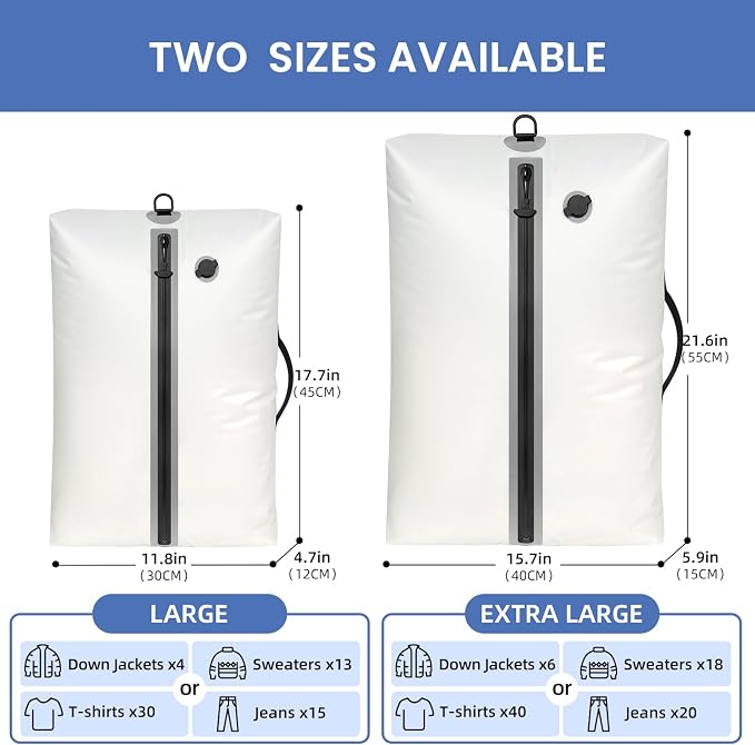 BAGAIL TPU Vacuum Bag for Travel, Reusable Compression Bag with IPX8 Waterproof Zipper, Save Space for Suitcase, Backpack and Carry on (White, ExtraLarge, No Pump) - Image 2