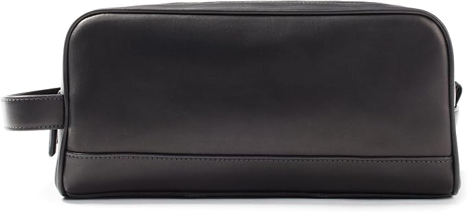Leatherology Premium Black Oil Double Zip Toiletry Bag – Full-Grain Leather Men's Dopp Kit with Dual Compartments, Water-Resistant Lining & Top-Stitched Handle by Leatherology