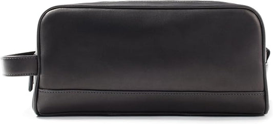 Leatherology Premium Black Oil Double Zip Toiletry Bag – Full-Grain Leather Men's Dopp Kit with Dual Compartments, Water-Resistant Lining & Top-Stitched Handle by Leatherology