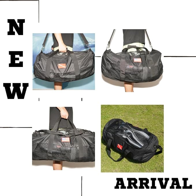 Mesh Scuba & Snorkeling Gear Bag – Heavy-Duty Cloth Ventilated Dive Duffel with Zipper & Adjustable Shoulder Strap (15.7" Diameter x 29.5" Length), Black - Image 6