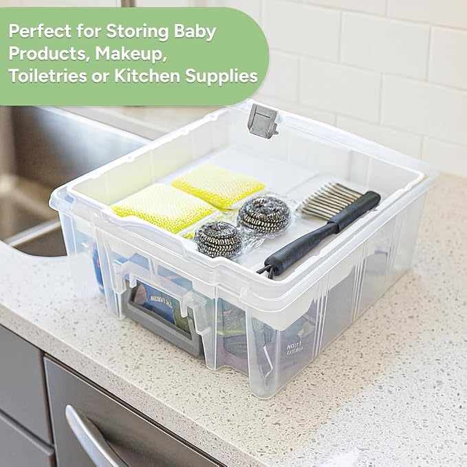 Best Kept Double Deep Storage Box with Lift-Out Tray, Clear Silver - Image 5
